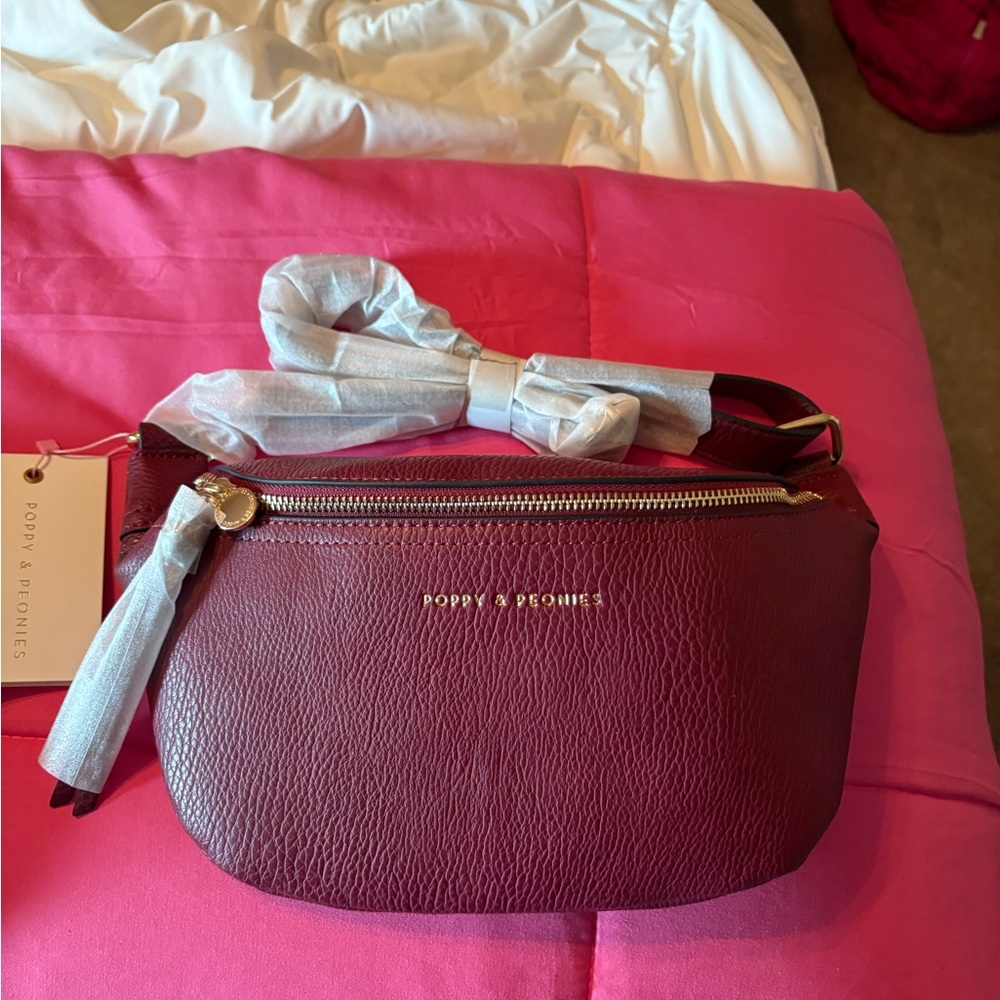 Poppy & Peonies Burgundy Crossbody Bag